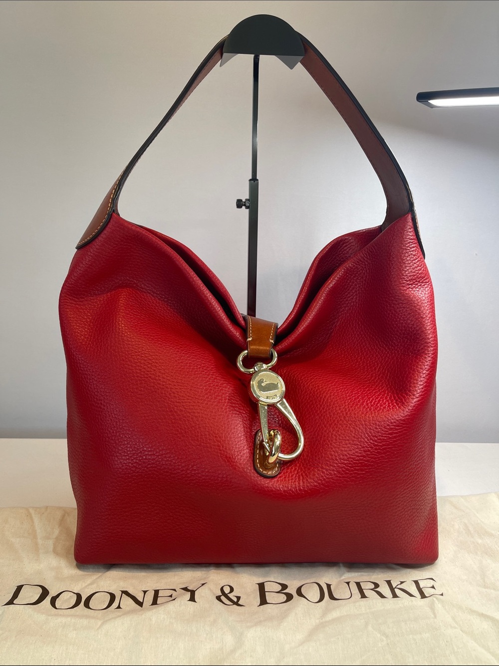 Dooney & Bourke Large Lock Hobo Red Pebbled Leather Bag